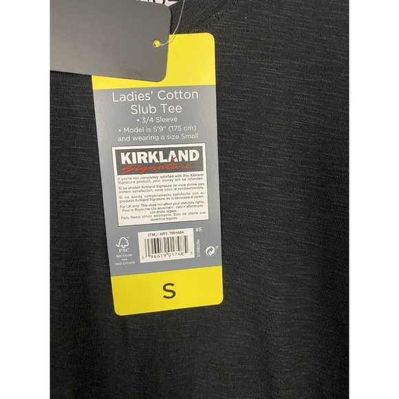 New Kirkland Womens Scoop Neck 3/4 Sleeve Slub Tee Shirts Size Small Black - Picture 6 of 8